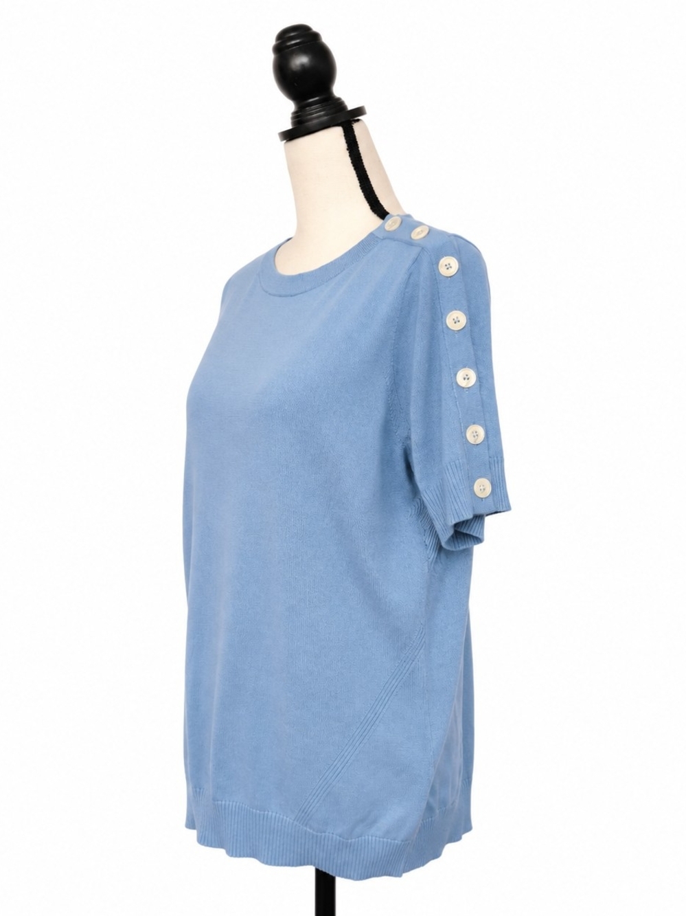 Carlisle Powder Blue Short Sleeve Knit Top with Shoulder Buttons - Picture 4 of 7